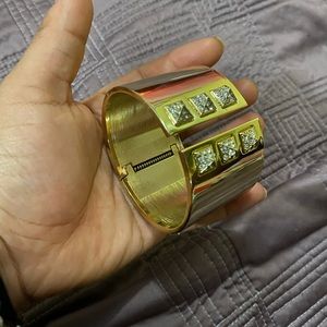 Victoria Secret Gold Cuff Bracelet with CZ Diamond Pyramids